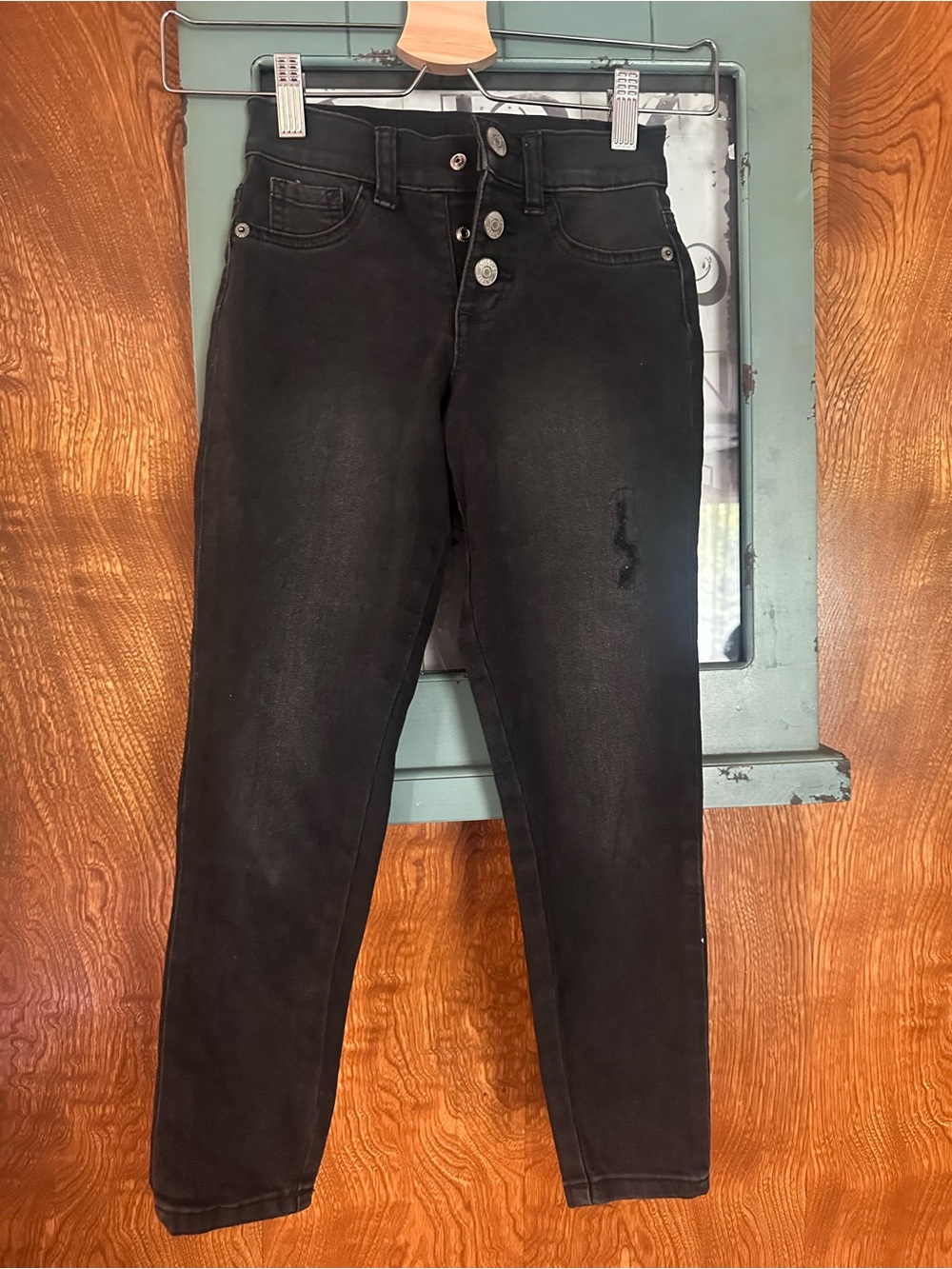 High-Rise Black Girl’s Jeans with Button Fly